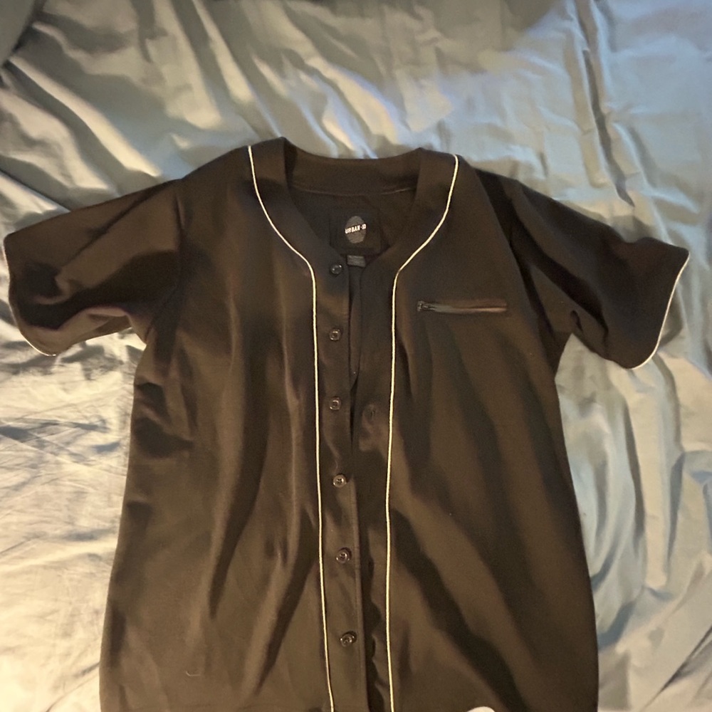 Urban Outfitters Black Button-Up baseball style jersey with White Trim